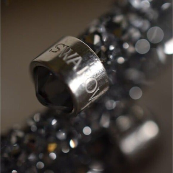 Swarovski Stamped Silver/Black Crystal Dust Wrap Bangle Bracelet - Picture 5 of 7